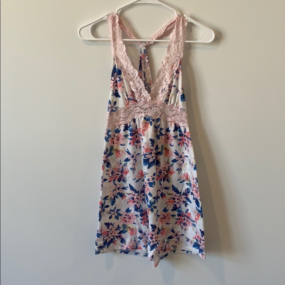 Cute Mini Floral Pajama Dress with Lace details